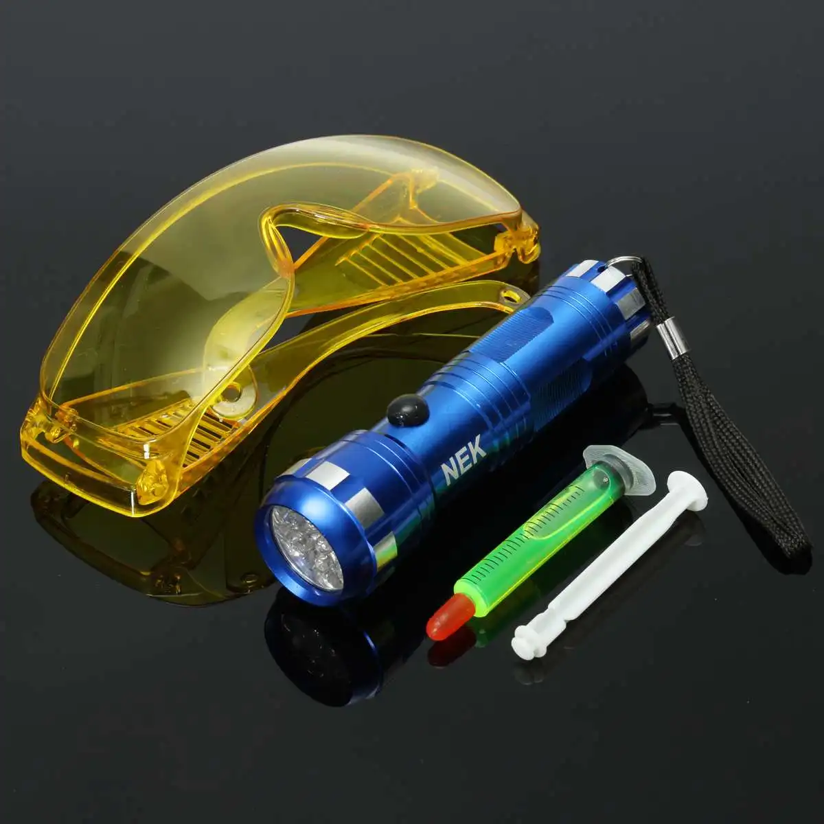 1 комплект, комплект для обнаружения утечки, автомобильный жидкий газовый Светодиодный УФ-фонарик, очки, флуоресцентный автомобильный инструмент для ремонта кондиционера
