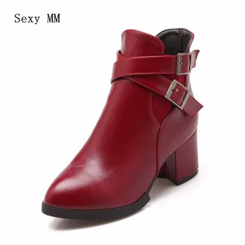 

Spring Autumn Winter Women Ankle Boots Booties Square High Heels Shoes Woman Short Boots High Quality Plus Size 34-40 41 42 43