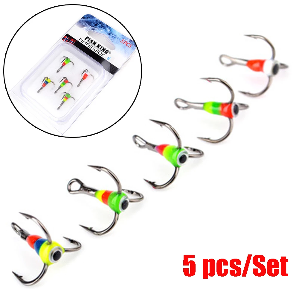 

5Pcs/Set Three-jaw Ice Fishing Hooks 8# 10# 12# 14#Sinking Bait Durable Carbon Steel Tackle Tools Winter Fishing Tackle Tools