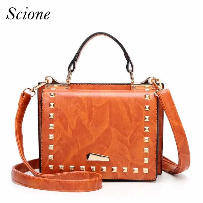 

2018 New Rivets Flap Bag Designer PU Leather Fashion brown Messenger Bags Bolsa Feminina Ladies Single Shoulder bag Hot handbags