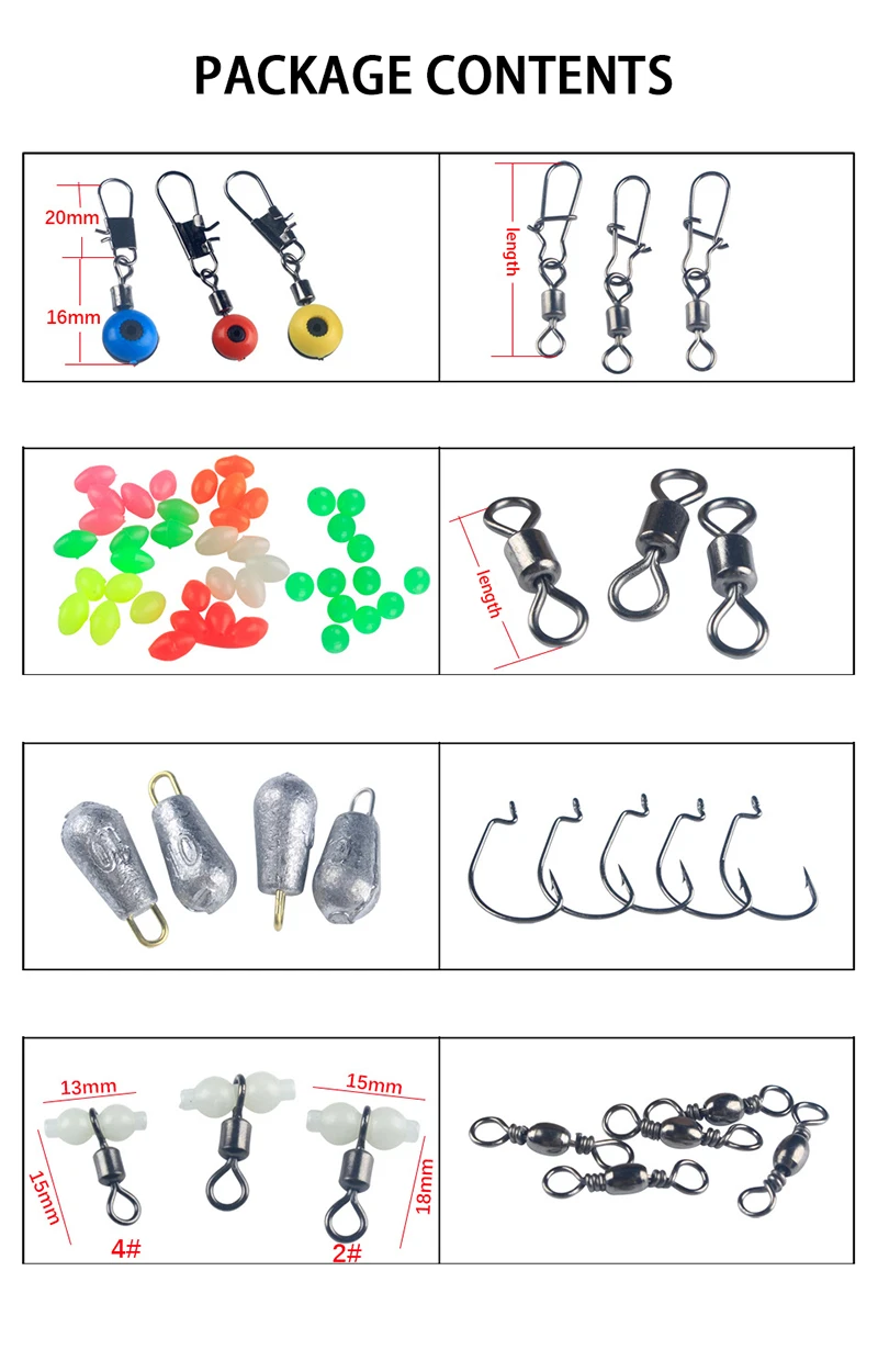 Набор аксессуаров для рыбалки, включая восьмизначный кольцевой соединитель, кривошипный крючок, светящаяся бусина с коробкой для рыболовных снастей