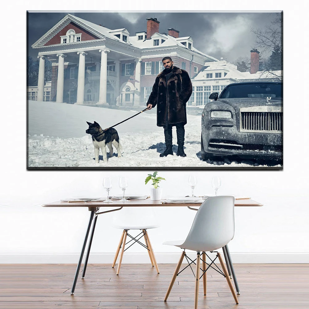 

ZZ1624 Drake And His Dog Snow Hip Hop Rap Music Star Hot New Art Print Poster Canvas Painting Wall Picture Home Decor paintings