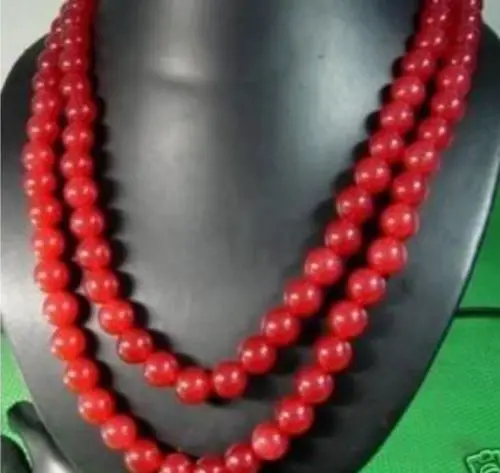 

FREE SHIPPING>>>@@ > RHJ00142 Long 50" 8mm Red Round Beads Necklace AAA+
