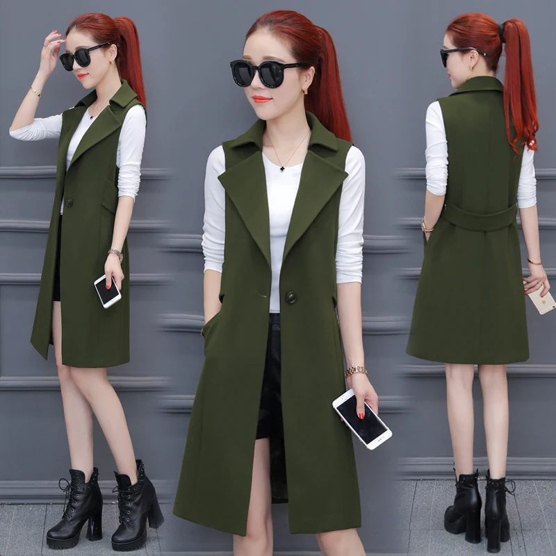 

Spring and autumn vest women's long section Europe and the United States new slim vests sleeveless versatile jacket vest women
