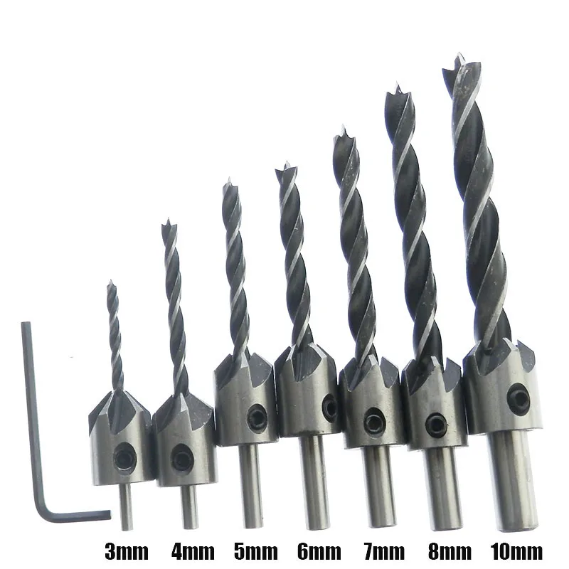 8pcs HSS 5 Flute Countersink Drill Bit Set Chamfer End Milling Tools 3mm-10mm