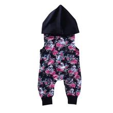 Chladné Dětské oblečení Pink Floral kapucí Romper Jedi bez rukávů černá Kombinéza Kid Bebe Oblečení