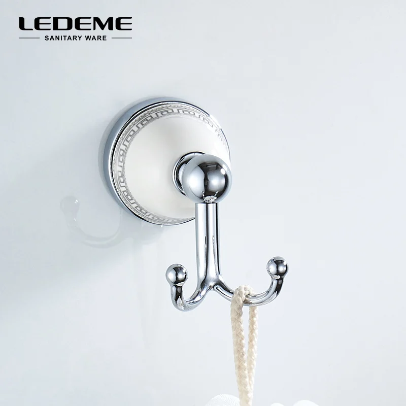 LEDEME Silver Room Clothes 2 Robe Hook Bathroom Towel Hanger Stainless