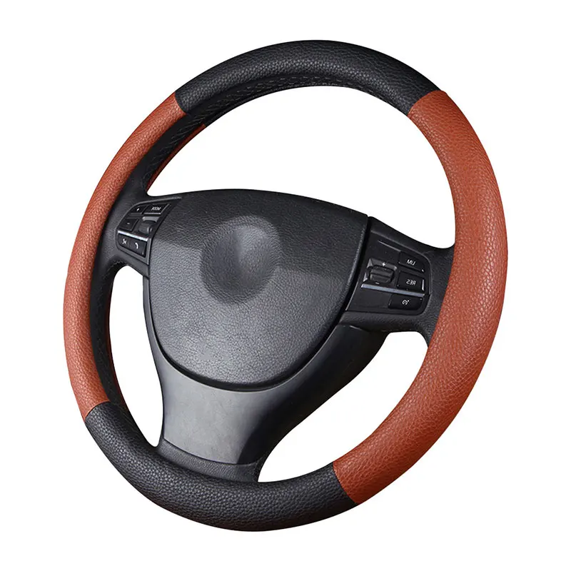 

GLCC Braided Leather Steering Wheel Genuine Leather Soft Anti-slip Breathable Black Brown Camo Steering Wheel Cover