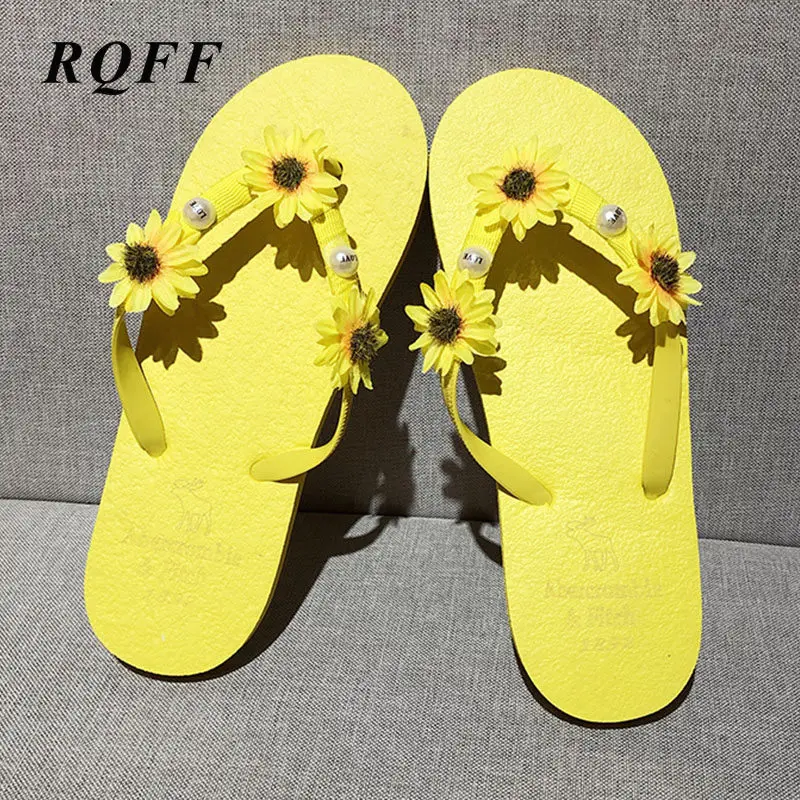 

Women Slippers Shoes Open Toes Summer Flip Flops Mules Outside Yellow Pink Beige Slides Fashion Flower Flat with Footwear