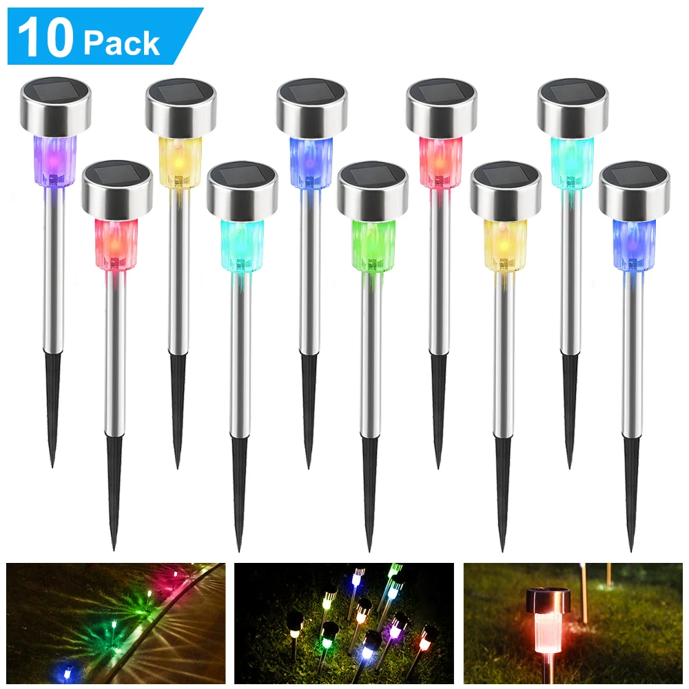 

10pcs Solar Lawn Light For Garden Decorative Outdoor Solar Lamp Luminaria Stainless Steel Waterproof Path Lights No-Wire Install
