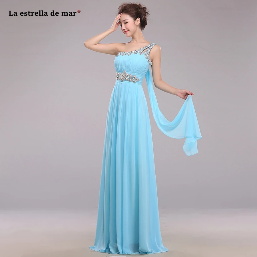 

wedding guest dress 2019 one shoulder chiffon crystal halter mint green sky blue purple emerald green bridesmaid dresses long