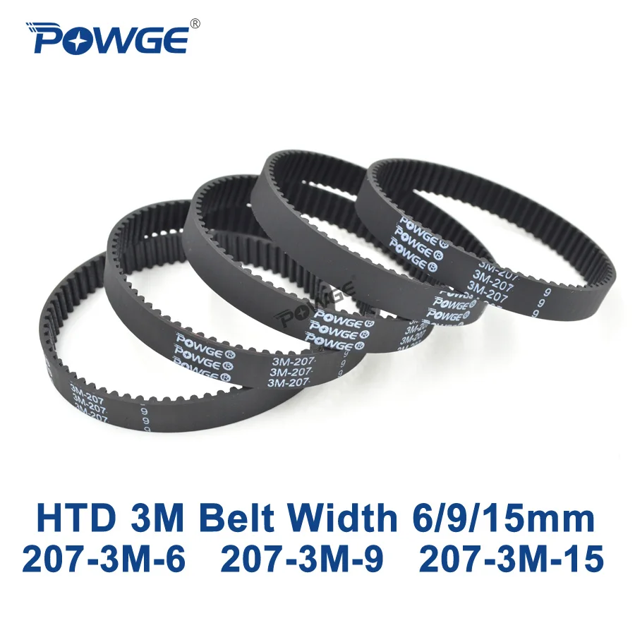 

POWGE HTD 207 3M Timing belt Pitch length 207mm width 6mm 9mm 15mm Teeth 69 Rubber HTD3M synchronous belt 207-3M in closed-loop