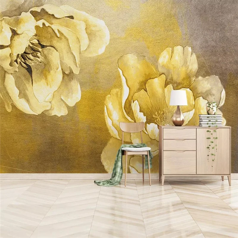 

Custom wallpaper mural abstract golden flower open rich background wall home decoration painting high-grade waterproof material