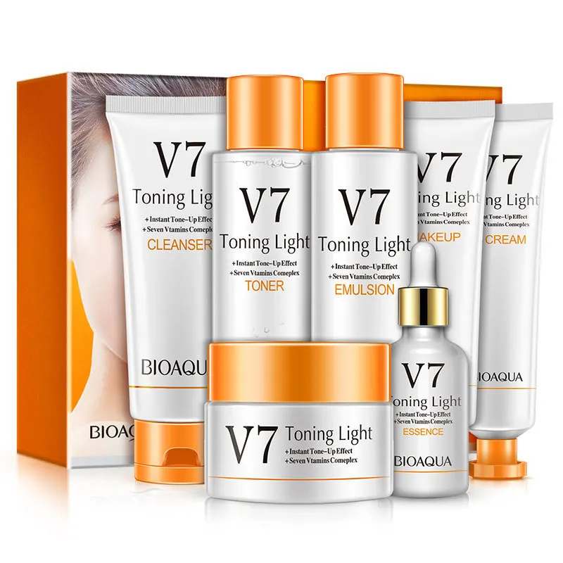 

2017 BIOAQUA 5/ 7 Pcs V7 Skin Care Whitening Hydrating Toner Essence BB Cream Essence Cleanser Beauty Gift Set