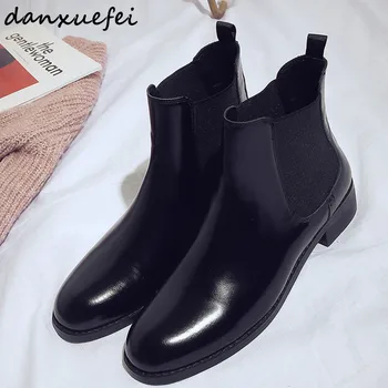 

Plus Size 34-42 Women's Genuine Patent Leather Slip-on Flats Ankle Boots Leisure Punk Short Booties Winter Shoes for Women Sale