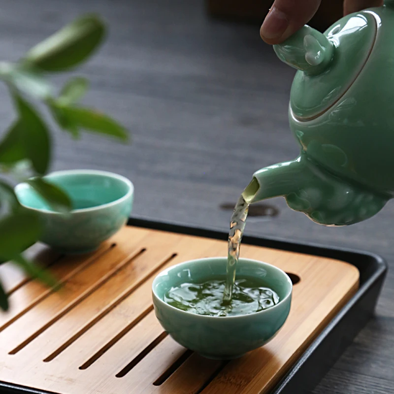 Китайская чайная чашка Longquan из селадона ручная роспись кунг фу мини