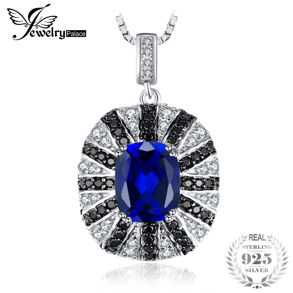 

JewelryPalace Luxury 6ct Blue Created Sapphire Black Spinel Solid 925 Sterling Silver Pendant Necklace 45cm Chain Necklace