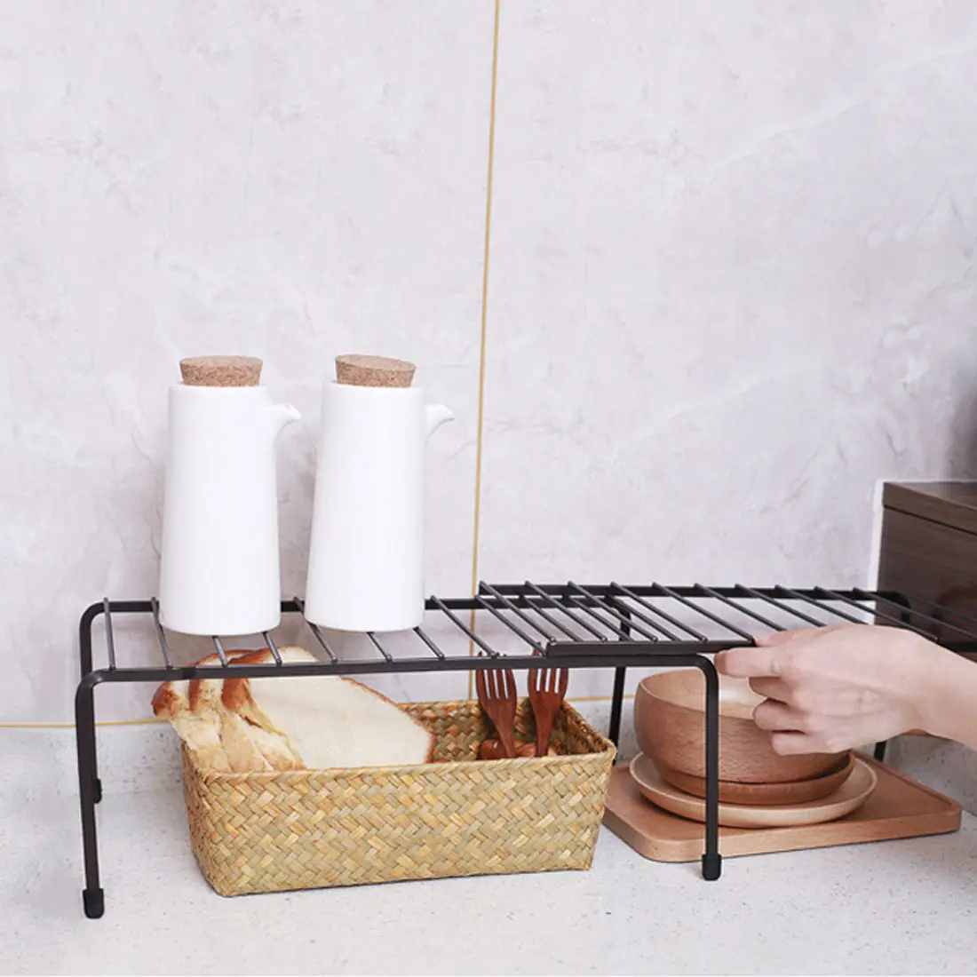 

Metal Cupboard Storage Shelf Rack Single Layer Kitchenware Organizer Saving Adjustable Kitchen Storage Rack