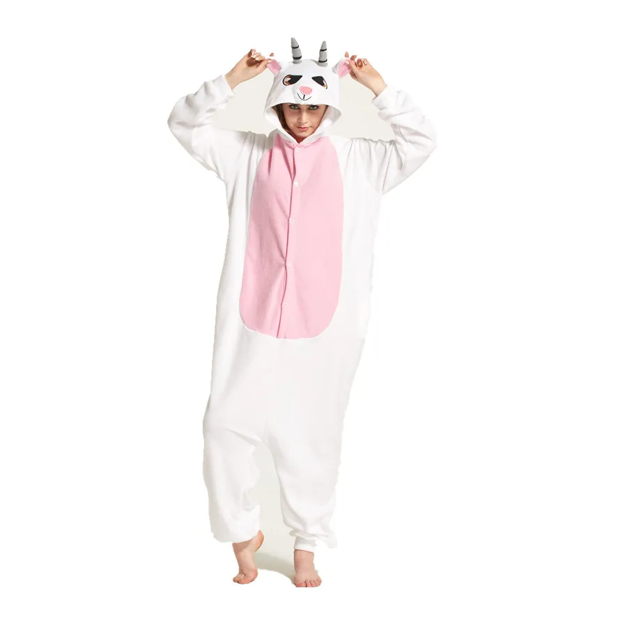 

Adults Polar Fleece Goat Animal Kigurumi Women's and Men's Onesies Pajamas Cosplay Costume for Halloween and Carnival Party