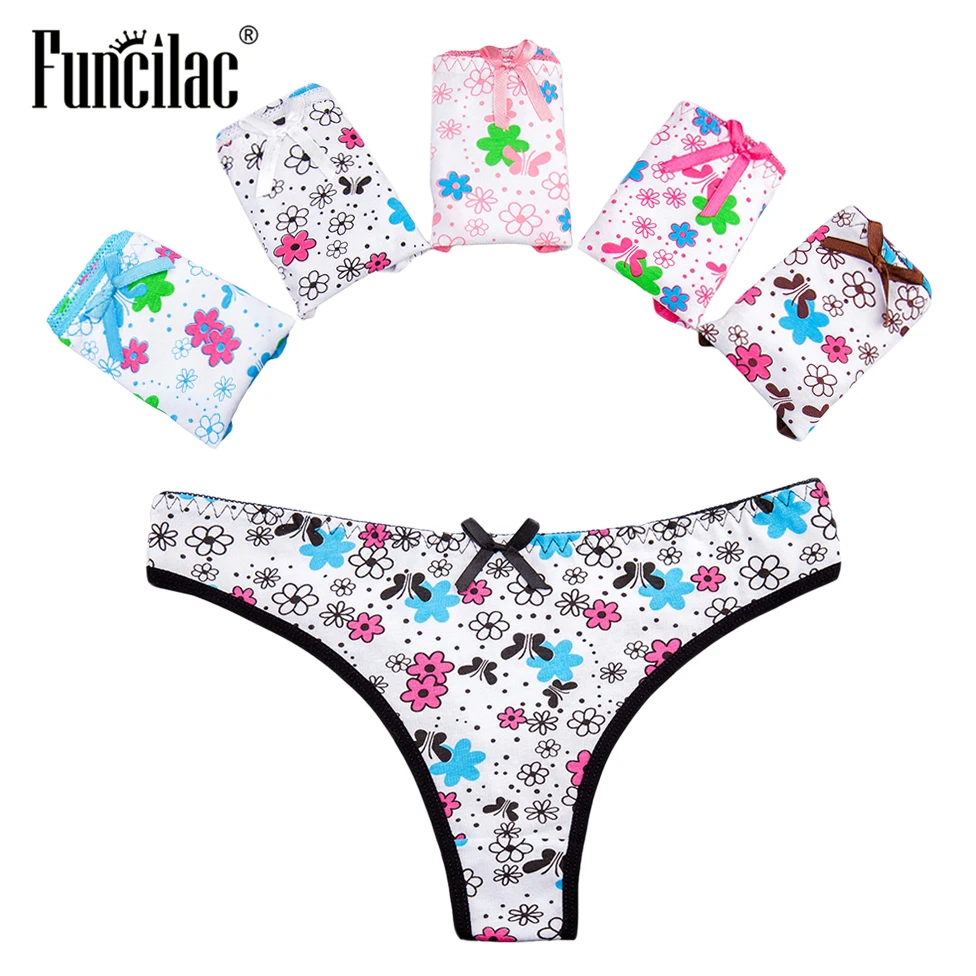 

FUNCILAC Thong Women Sexy Floral Print G-String T-back Seamless Intimates Lace Underwear Soft Panties Briefs Lingerie 5 Pcs/Lot