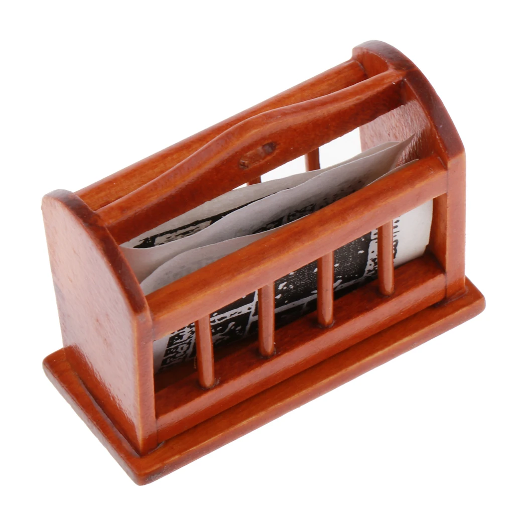 Dollhouse Furniture 1/12 Scale Miniature Magazine Display Rack Bookcase Toys for Dolls House Living Room Decor - Wooden