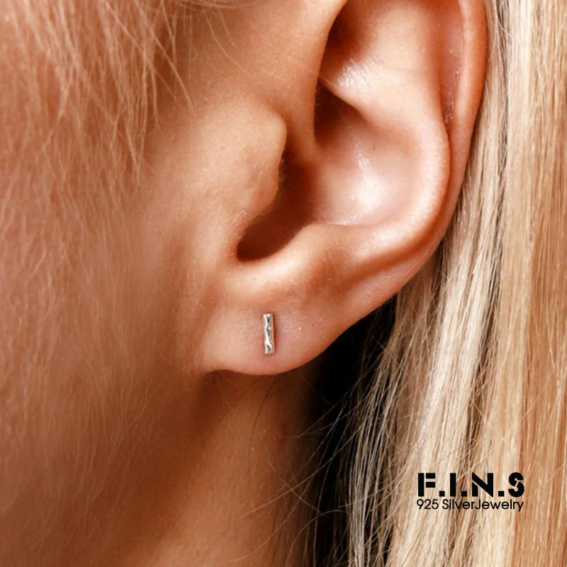 

F.I.N.S Simple T-Shape Stud Earrings For Women 925 Silver Sterling Snag Piercing Earrings Stackable Earring Geometry Gold Silver