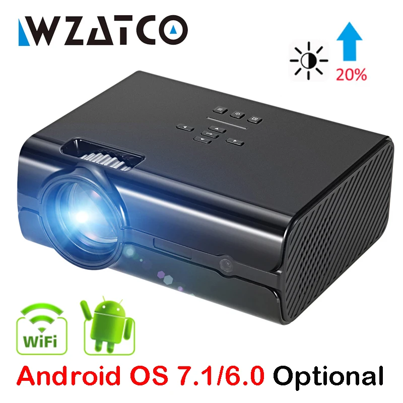 WZATCO CT68UP MINI Projector 2500lumens 1280*800 TV 1080P Video 3D LED Projector Android 7.1 Support 4K WIFI Beamer Proyector