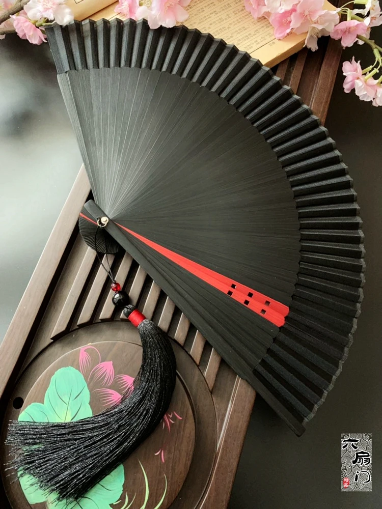 

Chinese Japanese Style Antique Folding Fan Silk for Men and Women Fan Dance Color Elegant Black Red Handheld Folding Fan