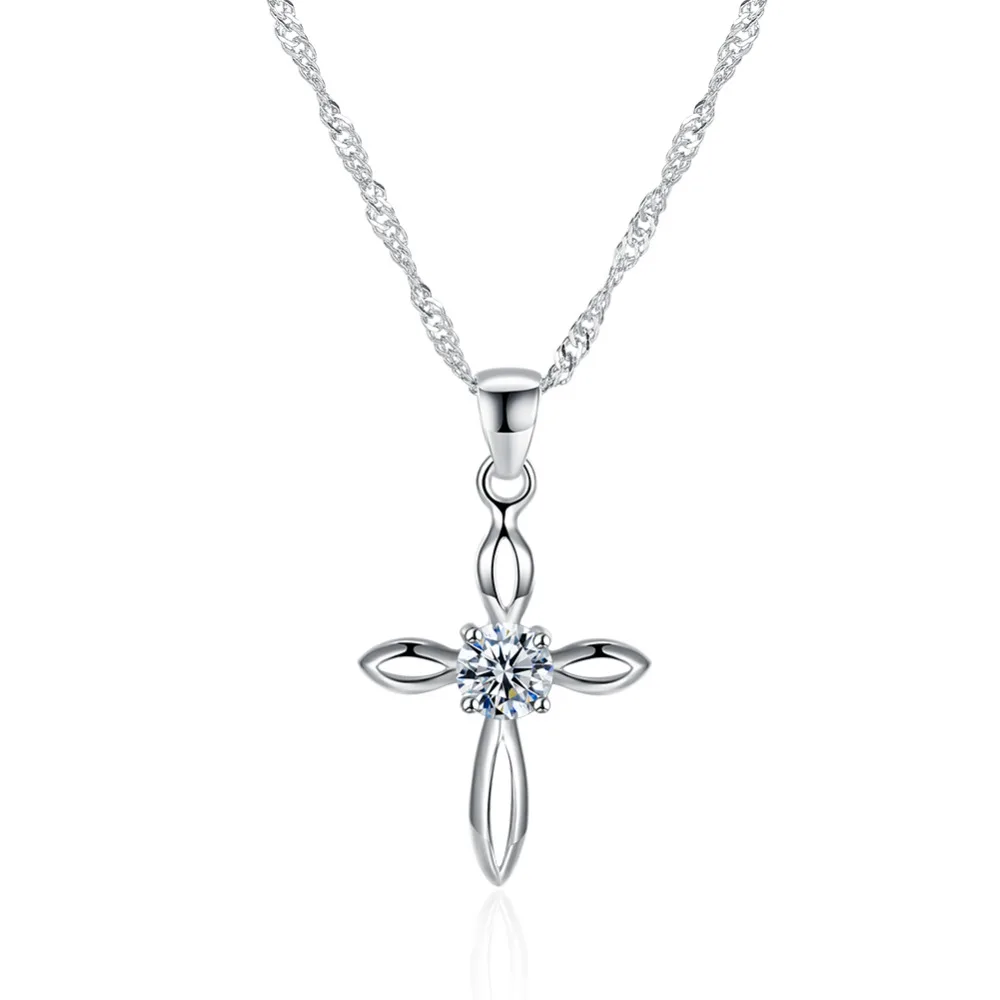 

There is silver certificate!Real Pure 100% 925 Sterling Silver necklace For Women zircon cross necklaces pendants colar N0052