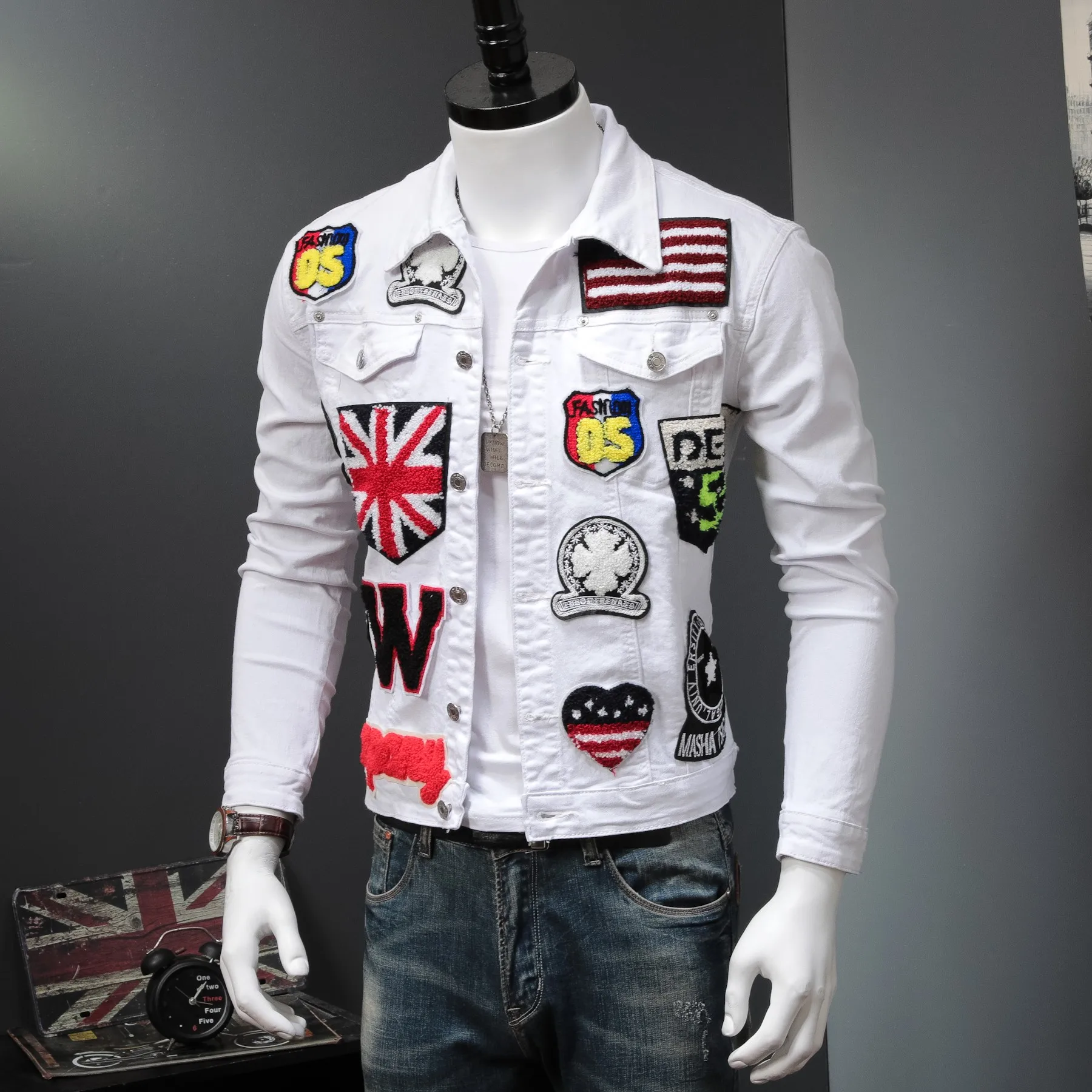 

new Men's Denim Jacket high quality fashion Jeans white Jackets Slim fit casual streetwear Vintage male clothing