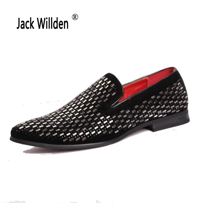 

Jack Willden Handmade Men's Loafers Genuine Leather Rhinestone Casual Shoes Mens Flats Driving Shoes Man Party Wedding Shoe