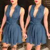 Womens Dress Sexy Large V Neck Sleeveless Club Party Denim Jeans Bandage Bodycon Mini Dress ► Photo 2/6