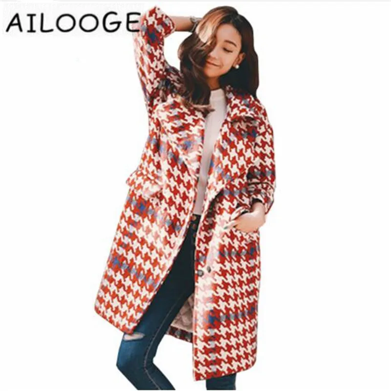 

2018 Winter Warm Cashmere Plaid Padded Woolen Women Wool Blend Coat Fashion Long Trench Female Outerwear Casual Ladies Jacket