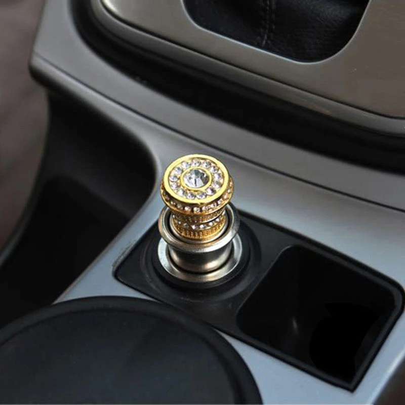 JXLCLYL Luxury Crystal Rhinestone Bling Car Iron 12V Cigarette Lighter Golden