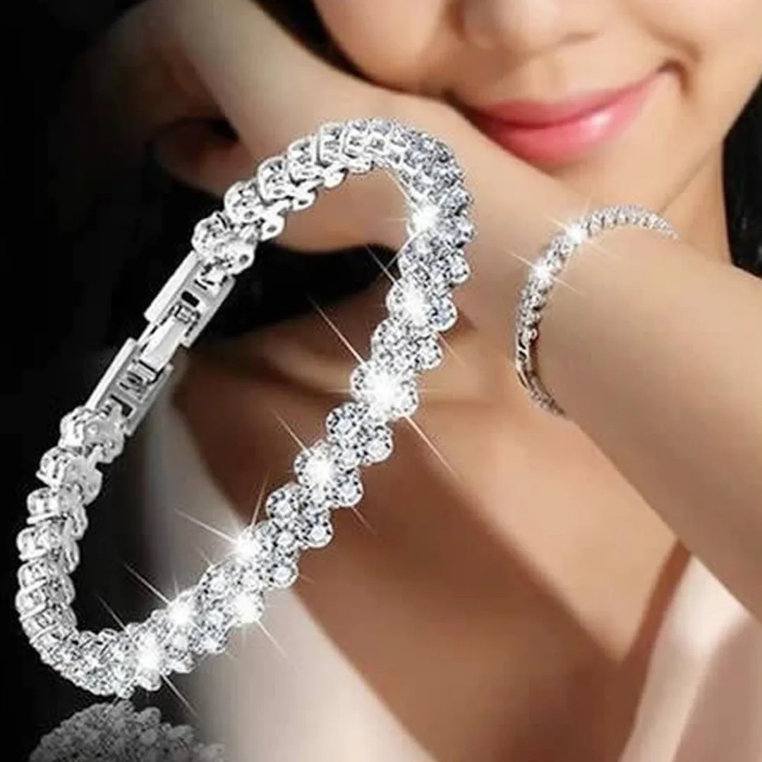 Sainio Luxury Crystal Bracelet Women Charm Sparkling Zircon Rhinestone Bracelet Fantastic Wedding Party Jewelry Wristband Chain