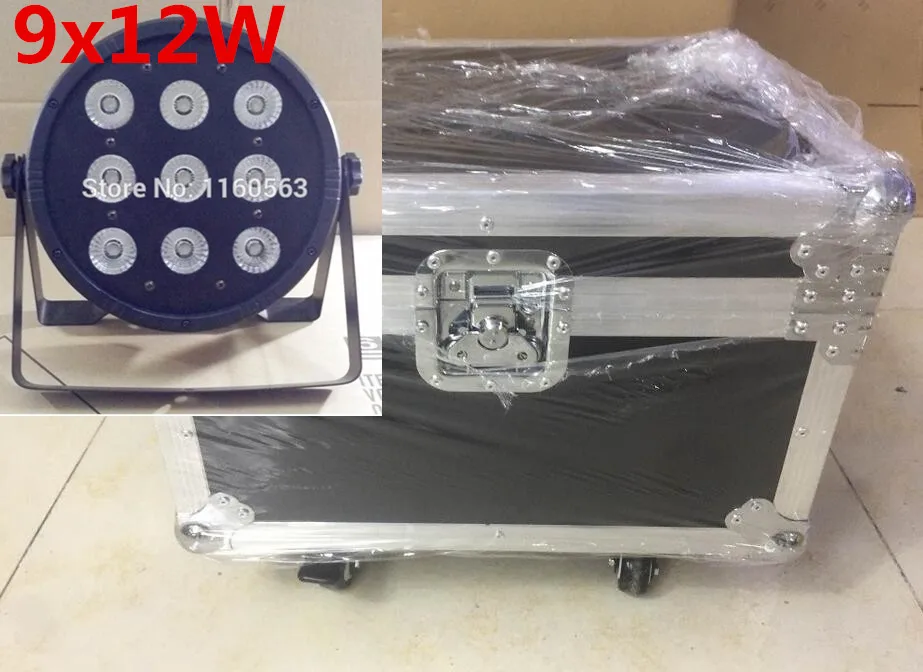 

8pcs 9x12W RGBW + flightcase+1m DMXcables 4IN1 led par 54 DJ Par LED RGBW Wash Disco Light DMX Controller Free Shipping