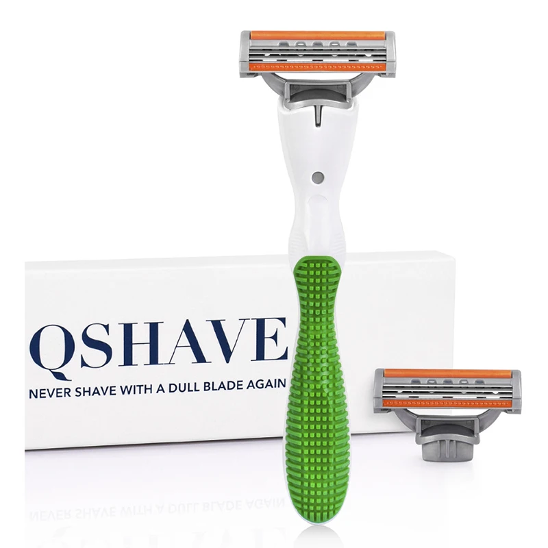 Qshave, женский бикини, бритва для бритья, зеленая, Venuse, для девушек, на день рождения, на День святого Валентина, подарок для сестры, 1 шт., бритвенная ручка и 2 шт., X3, лезвие США