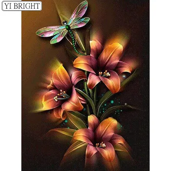 

Full Square Drill 5D DIY Diamond Painting "Flowers & Dragonfly" 3D Embroidery Cross Stitch Mosaic Home Decoration