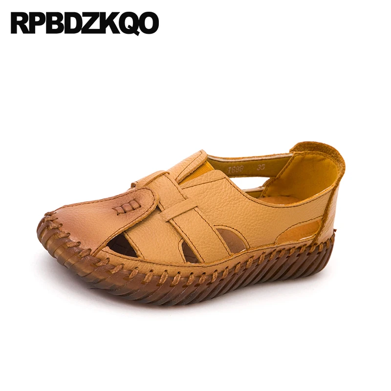 Bout Grande 2018 Pas Appartements Beige Glissement Chine marron gris Femmes Sur Taille Dames Chaussures Designer noir Rond Rétro Respirant Cher Brun Évider Chinois 41 qpGzVSMU