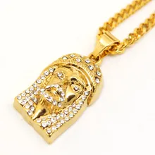 Mens Nuevo Diseño de Piezas de madera de Jesús Oro Jesucristo Hip Hop Clásico Collar Colgante de Joyería de La Vendimia