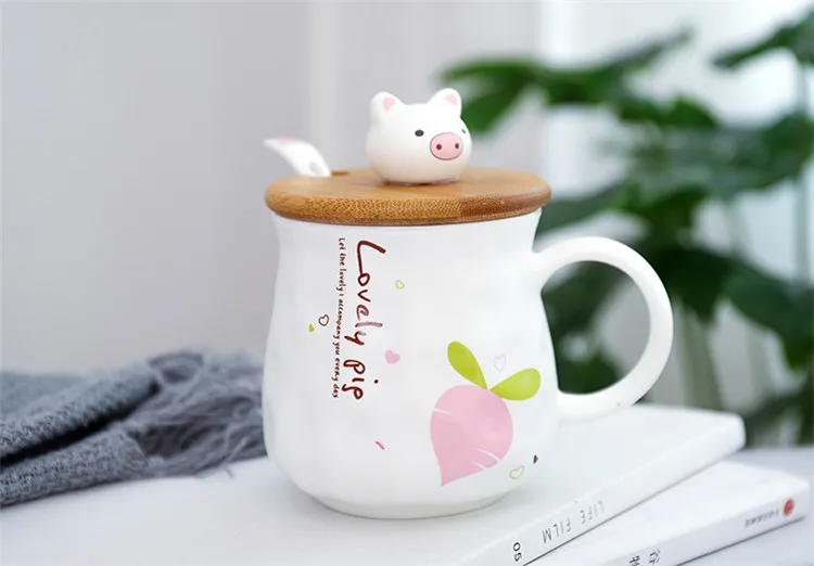 Cartoon Cute Pig Coffee Mug Ceramic Cups and Mugs with Lid Office Home Water Cup Couple Breakfast Cup Unique Gift for Children