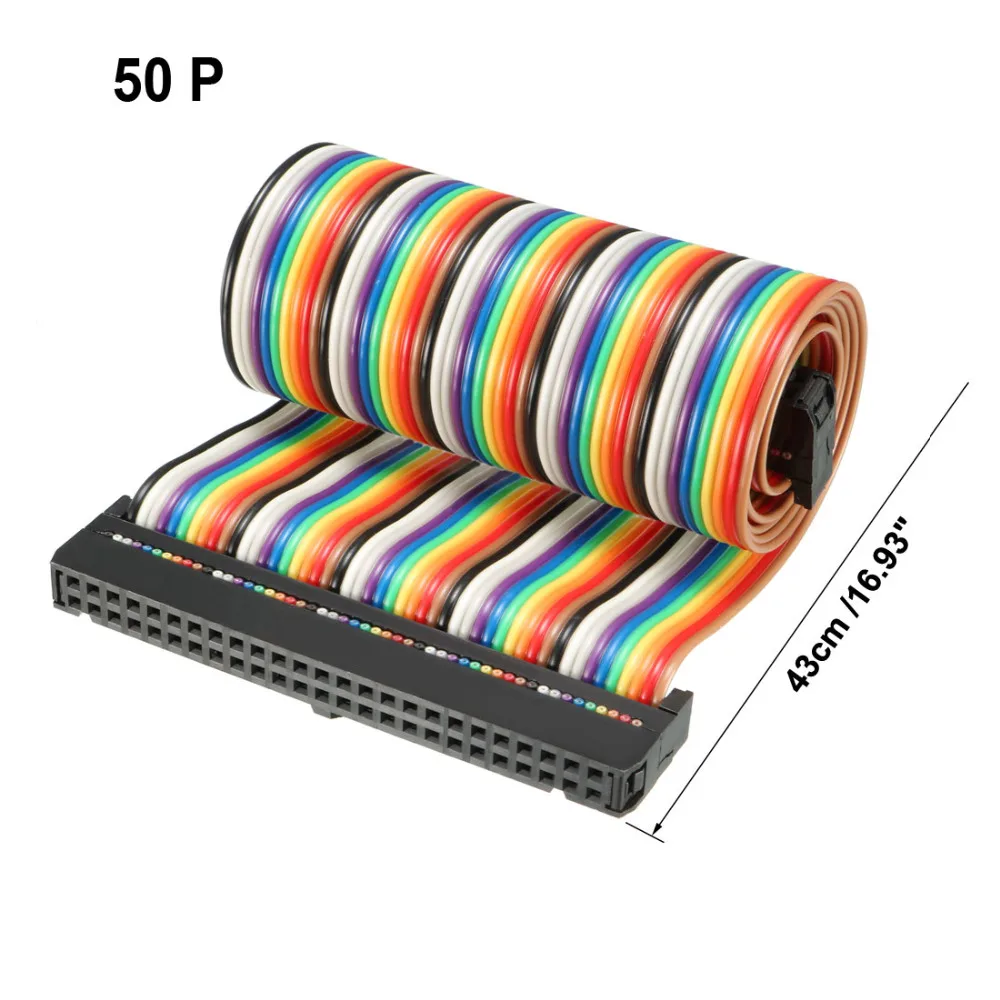 

Uxcell 1pcs Rainbow 50 Pins IDC 43cm 66cm Length 2.54mm Pitch Flat Flexible Ribbon Jumper Cable With Box for PCB Multicolored