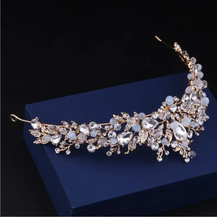 Crystal Pearl Tiara Do Casamento Coroa de Strass tiaras de Cabelo Jóias Nupcial Acessórios Para o Cabelo de Ouro Pedaço Cabeça Hairbands (1)