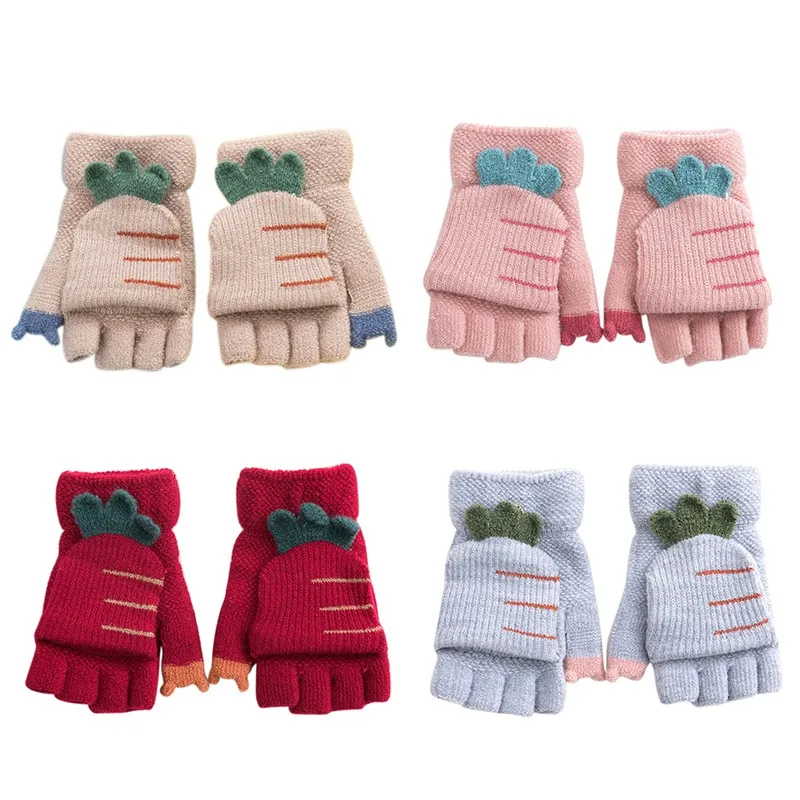 

Baby Fingerless Gloves Children Baby Winter Cartoon Cotton Knitting Half-finger Gloves Mittens Warm Children Knit Gloves