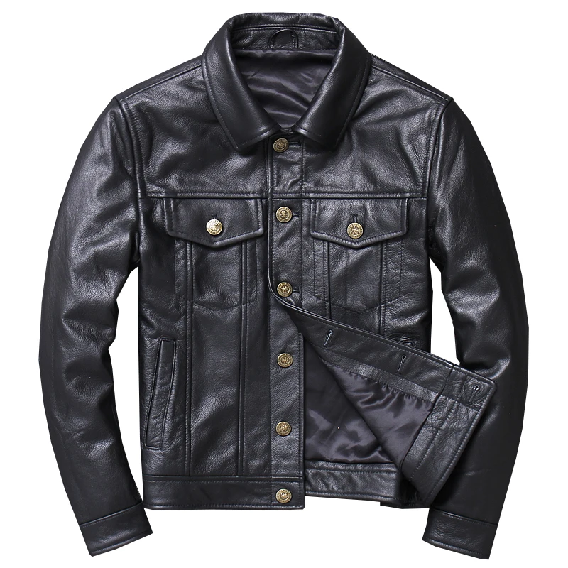 

2019 Black Men American Casual Style Leather Jacket Plus Size XXXXXL Genuine Cowhide Russian Spring Natural Leather Coat