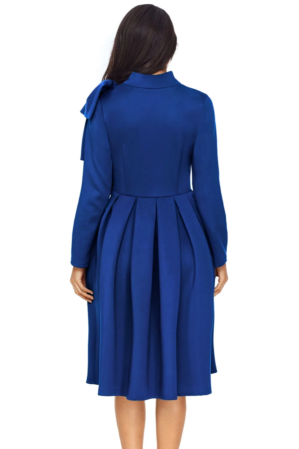 Royal-Blue-Bowknot-Embellished-Mock-Neck-Pocket-Dress-LC61832-5-2