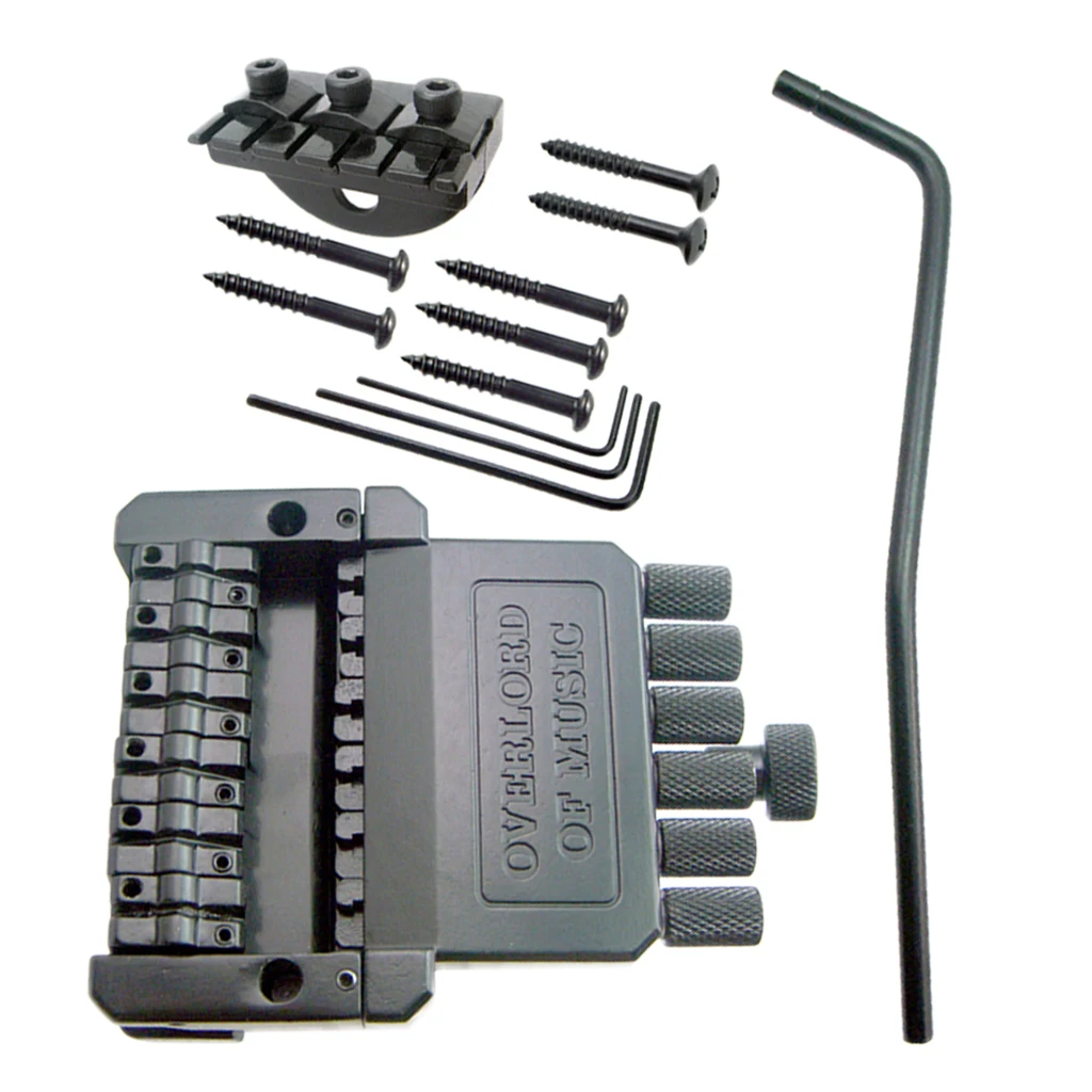 1 Set 6 String Saddle Headless Guitar Bridge Tailpiece Black for Electric Guitar Parts Replacement