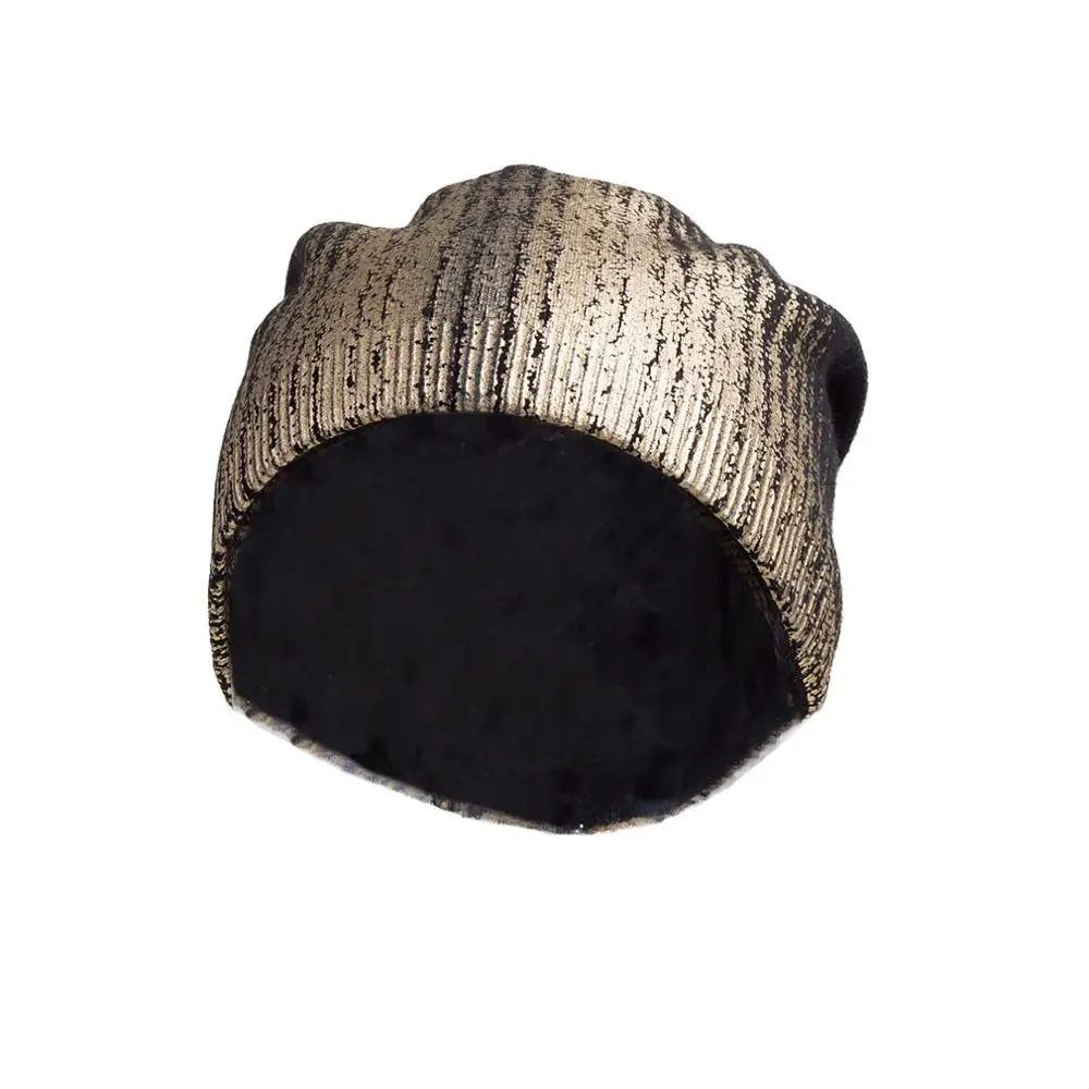 Негабаритная громоздкая шапочка женские зимние; вязанные; шерстяные теплые шляпы; дизайн для золочения Skullies Fur Story 17607 - Цвет: Black