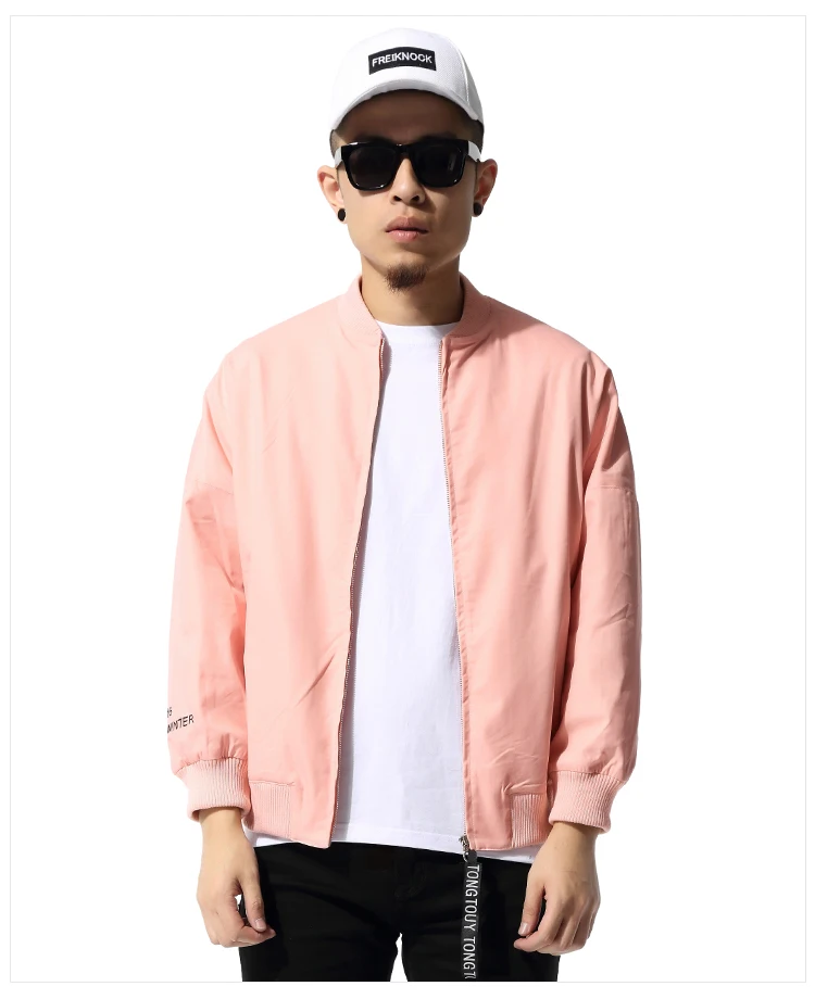 Pink Jacket Men Hip Hop Loose Bomber Jacket Korean Fashion men and ...