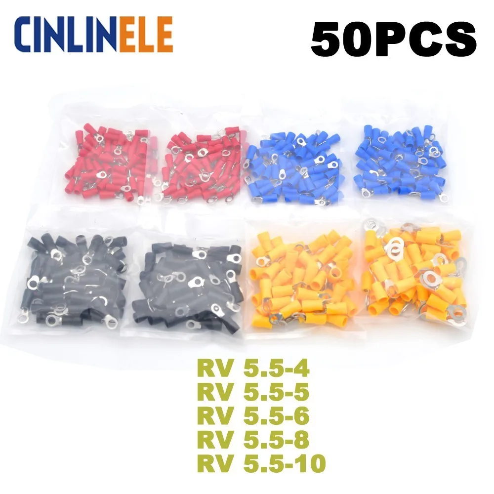 

50Pcs Ring Crimp Insulation Terminal RV5.5-4 RV5.5-5 RV5.5-6 RV5.5-8 RV5.5-10 Wire Cable Connector RV